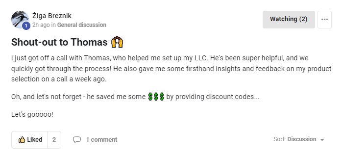 Ziga Breznik: shout-out to Thomas, super helpful, gave firsthand insights and feedback on my product selection
