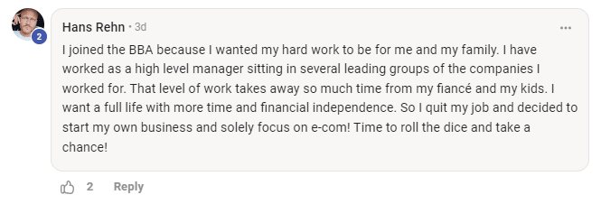 Hans Rehn testimonial about Brand Builders Academy