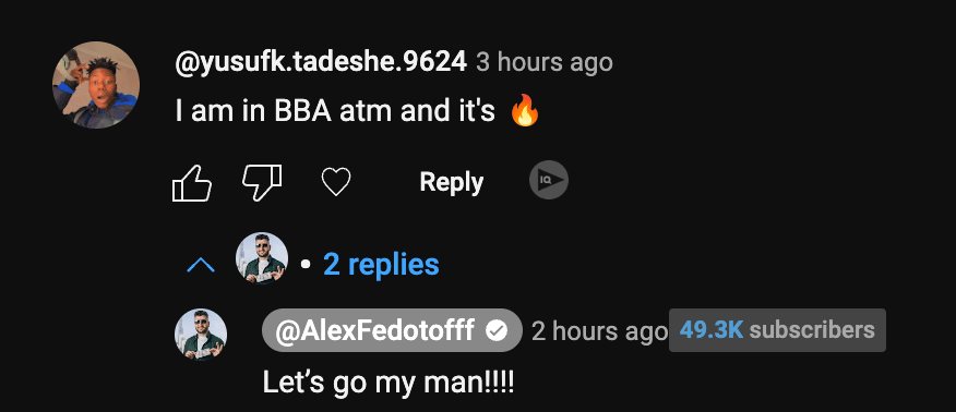 Yusuf: YouTube comment praising BBA