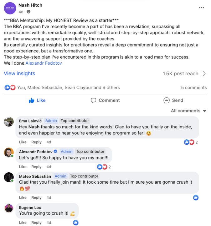 Nash Hitch testimonial about Brand Builders Academy